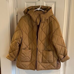 Tan Quilted Hooded Jacket